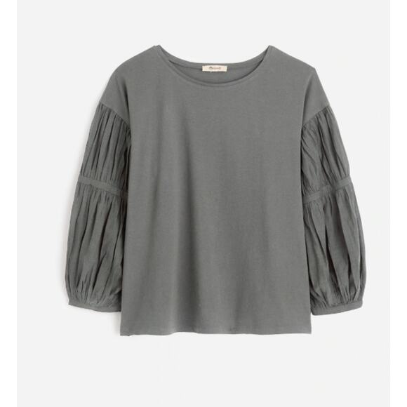 Madewell Puff-Sleeve Drop-Shoulder Knit Top WMNS S Gray Jersey Knit Long Sleeve - Picture 2 of 8
